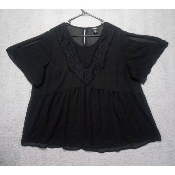 torrid Tops - Torrid Womens Sheer Babydoll Tiered Top 1 Black
